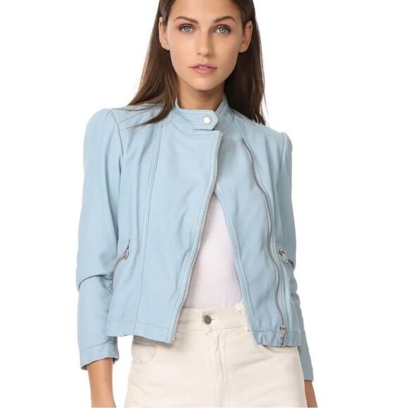 Rebecca Taylor Garment-Washed Leather Moto Jacket in Ocean Dusk - Picture 2 of 10